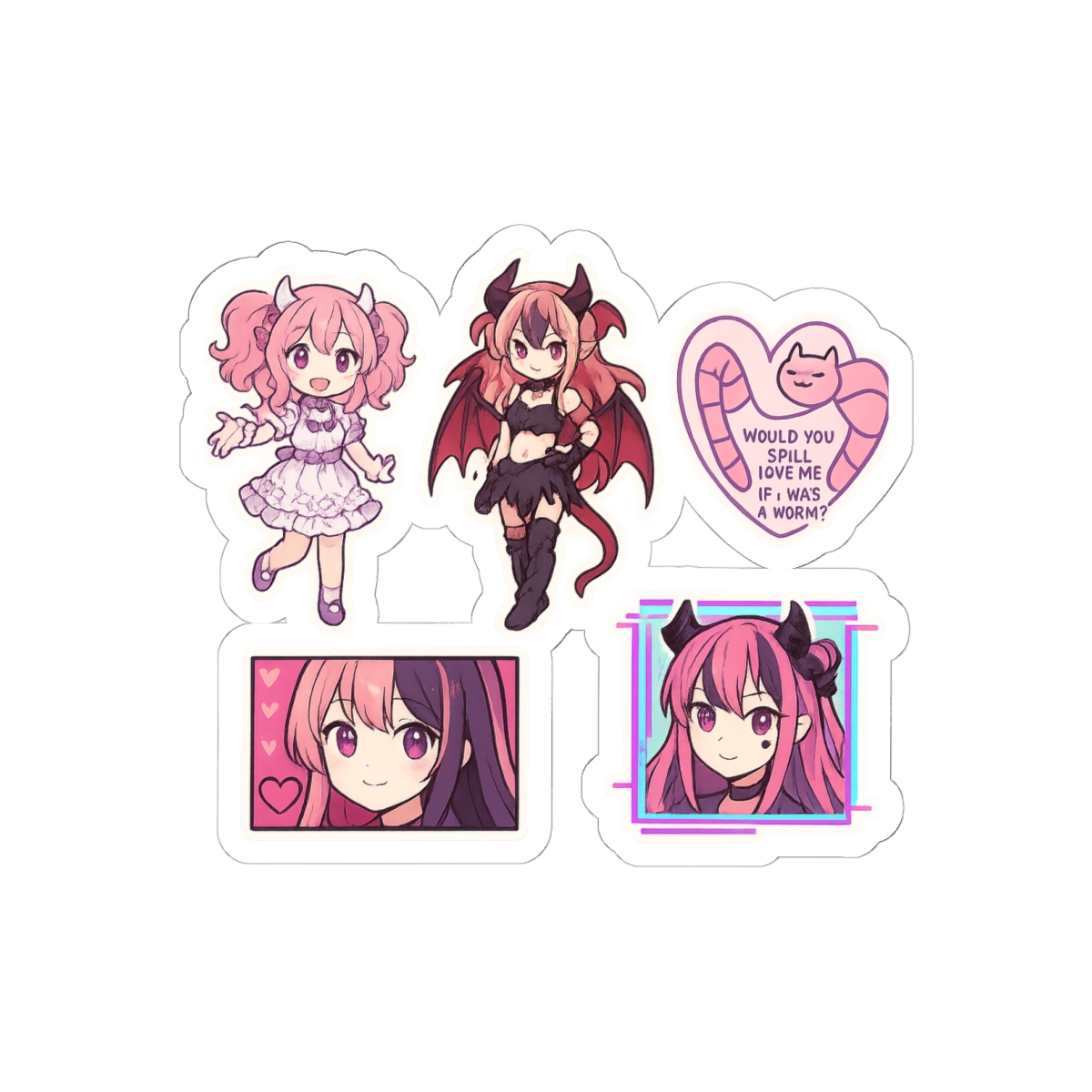 Cute Anime Demon Worm Meme Stickers | Funny Vinyl Pack